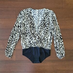 MNG Mango Zebra Animal Print Long Sleeve Surplice Front Bodysuit Women's Size 2
